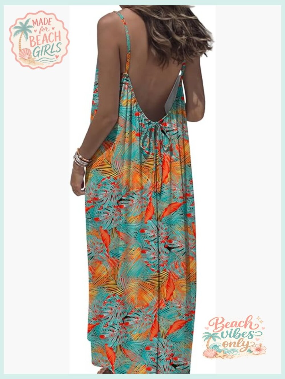 Backless Cami Maxi Sundress Spaghetti Strap Beach Vacation Swimsuit Coverup Boho